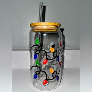 Colorful String Lights Glass Tumbler with Straw